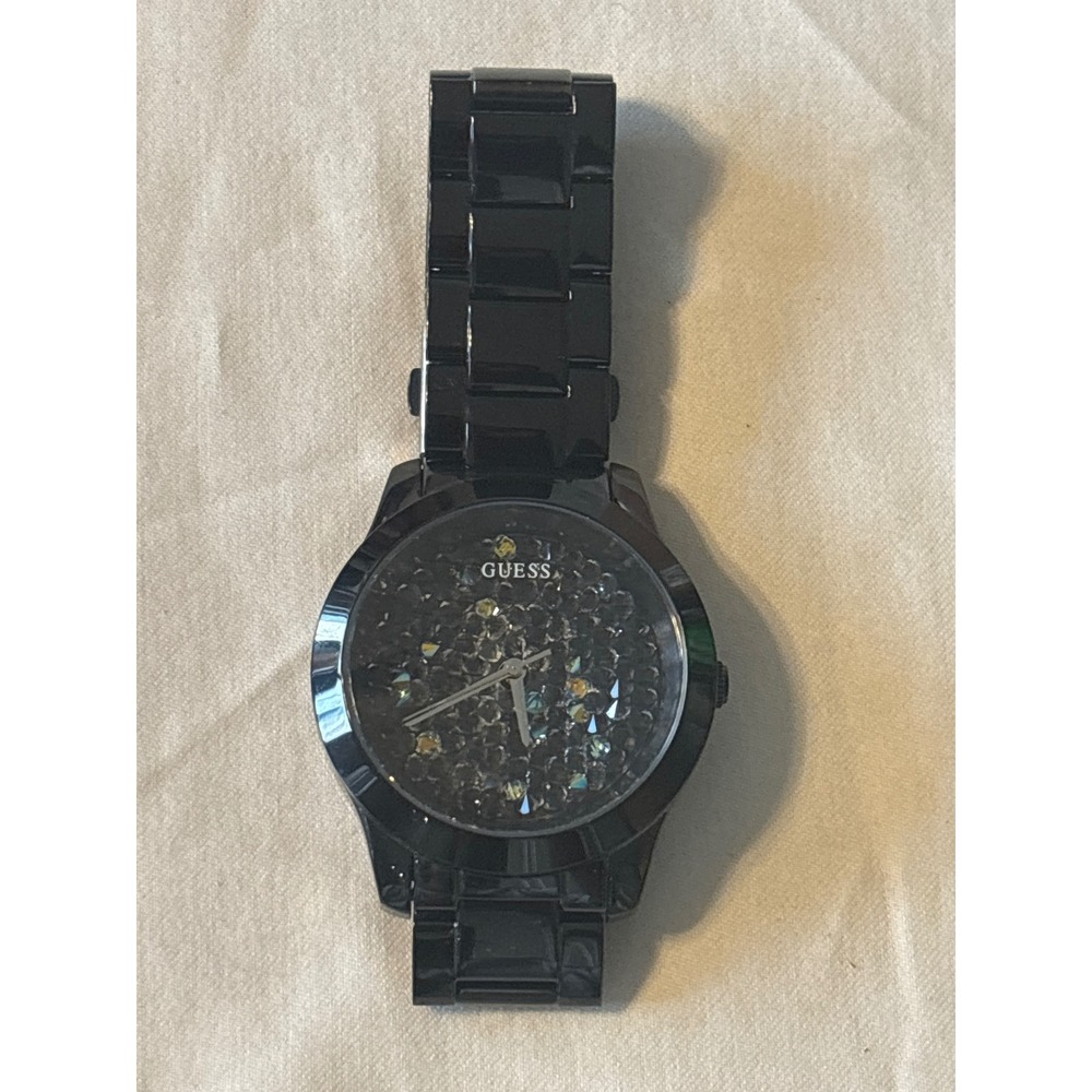Guess U0011L1 Crystal Dial Watch‎ Womens Black Stainless Steel Excellent Sparkle